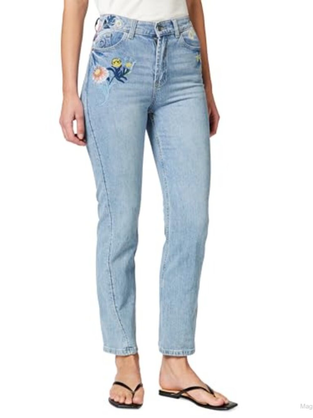 Desigual Women's Denim Long Trouser Straight Leg Floral Jeans